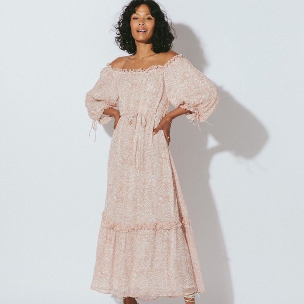 Cleobella Saige Balloon Sleeve Ankle Dress Pink Small